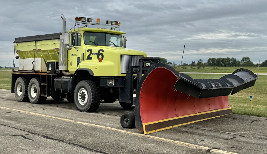 Here's the used snow plow that will clear the runway and taxiways at the Pekin Municipal Airport.