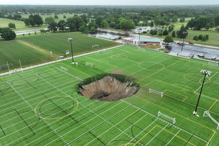 The sinkhole, which formed Wednesday morning in Alton is the result of a collapsed mine.