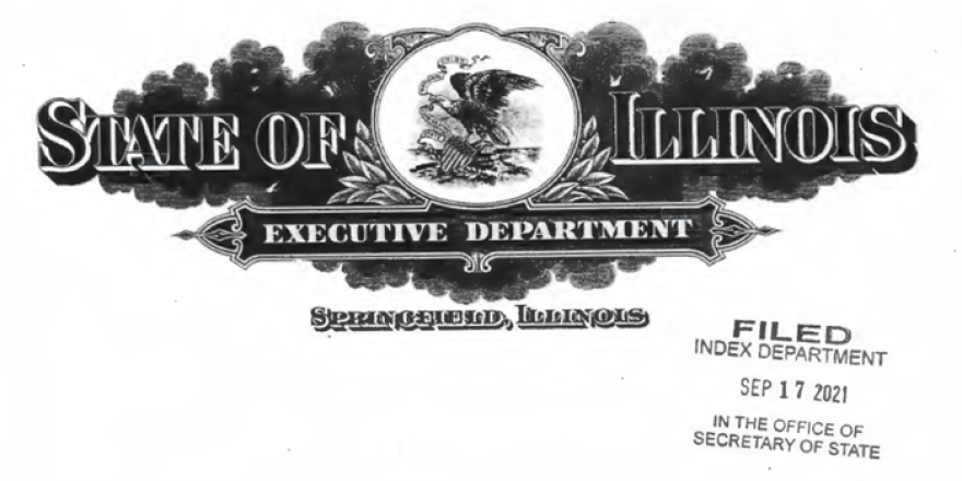  A copy of the executive order signed by Gov. JB Pritzker Friday, Sept. 17.