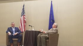 Indiana Farm Bureau President Randy Kron talks with Gov. Eric Holcomb about issues impacting the Hoosier agriculture industry.