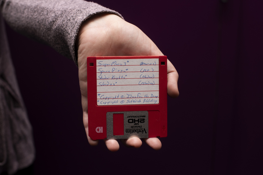 The floppy disk that The Strong cataloger Kirsten Feigel found that contained a demo of “Super Mario Bros. 3” created by id Software in 1990.