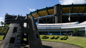 Volcano sculpture by Satoru Abe located at Aloha Stadium (2018)
