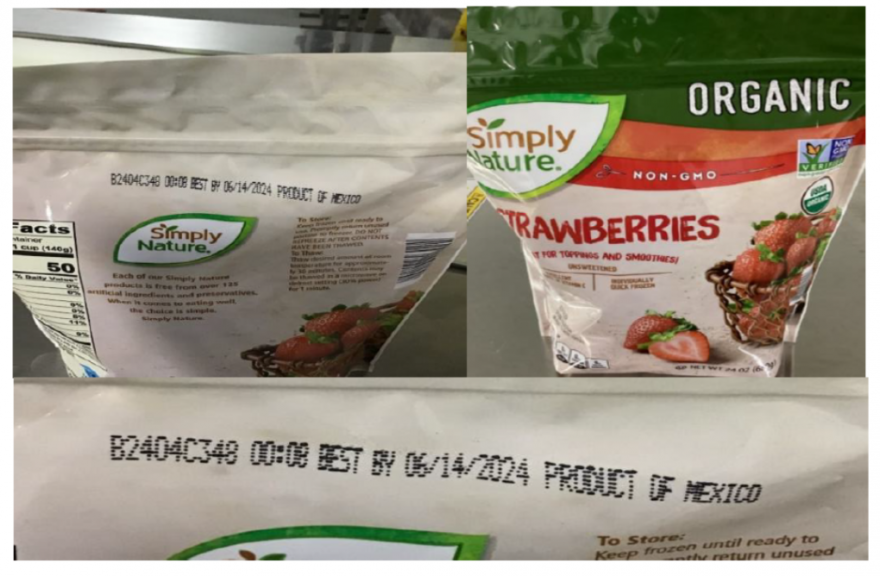 A frozen organic strawberry product subject to the recalls is pictured in a photo provided by the FDA.