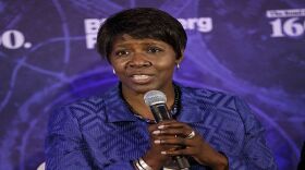 Gwen Ifill, co-managing editor of PBS NewsHour, speaks during a Bloomberg Politics interview on the sidelines of the Democratic National Convention (DNC) in Philadelphia 2016.