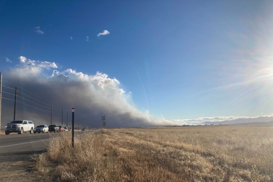 Smoke plume from the Marshall and Middle Fork wildfires visible from Longmont on Dec. 30, 2021.