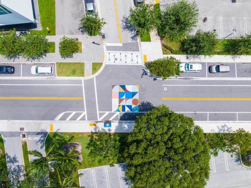 Part of asphalt art mural installed by City of Pompano Beach and artist Bill Savarese.