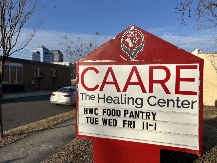 The Healing with CAARE sign outside its office on Broadway Street in downtown Durham. It was founded in 1993 as Durham's first free comprehensive community health clinic, focusing on patients HIV and AIDS.