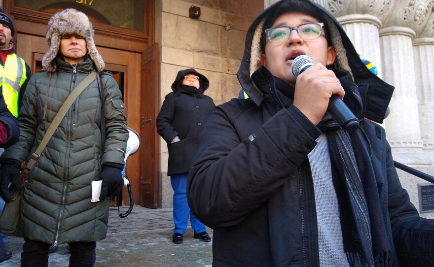 Daniel Gutierrez speaking at the DACA Rally.