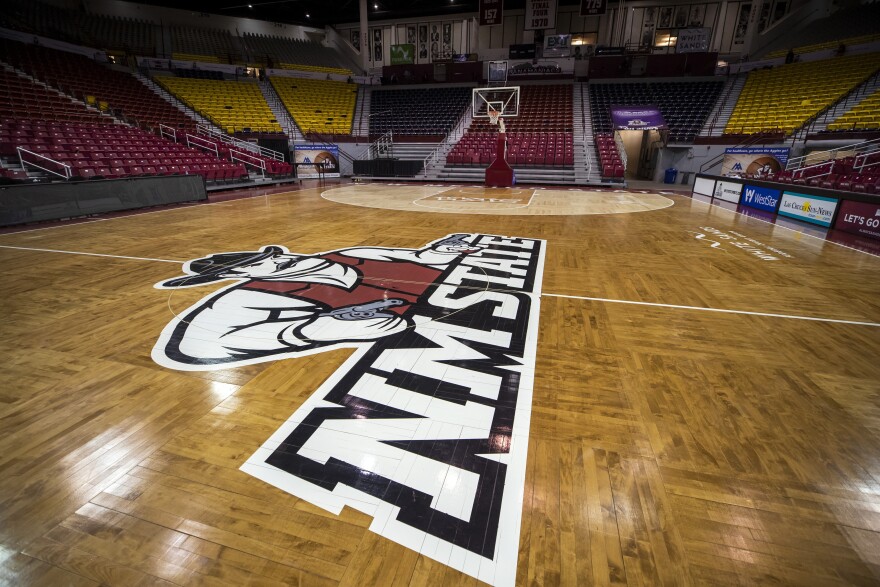 The basketball court of the Pan American Center at New Mexico State University is seen Feb. 15, 2023, in Las Cruces, N.M. 