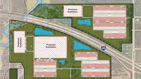 Renderings show conceptual site plans for Beltline Energy's hyperscale data center.