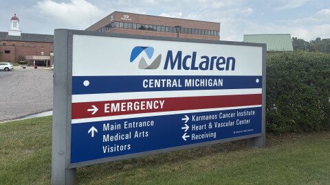McLaren Central Michigan sign welcomes patients in Mount Pleasant on July 11. McLaren officials say they have no plans to close despite research saying that Medicaid cuts put them at risk. "All patients deserve access to quality, timely care, and we are committed to serving our rural communities," McLaren wrote in an email.