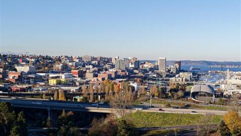 A city skyline of Tacoma, Washington.