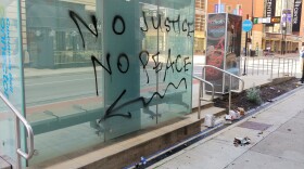 Vandalizism on at streetcar station on Vine and Garfield following protests the night of Friday, May 26, 2020.
