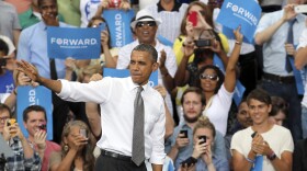 President Obama after speaking Monday in Columbus, Ohio.