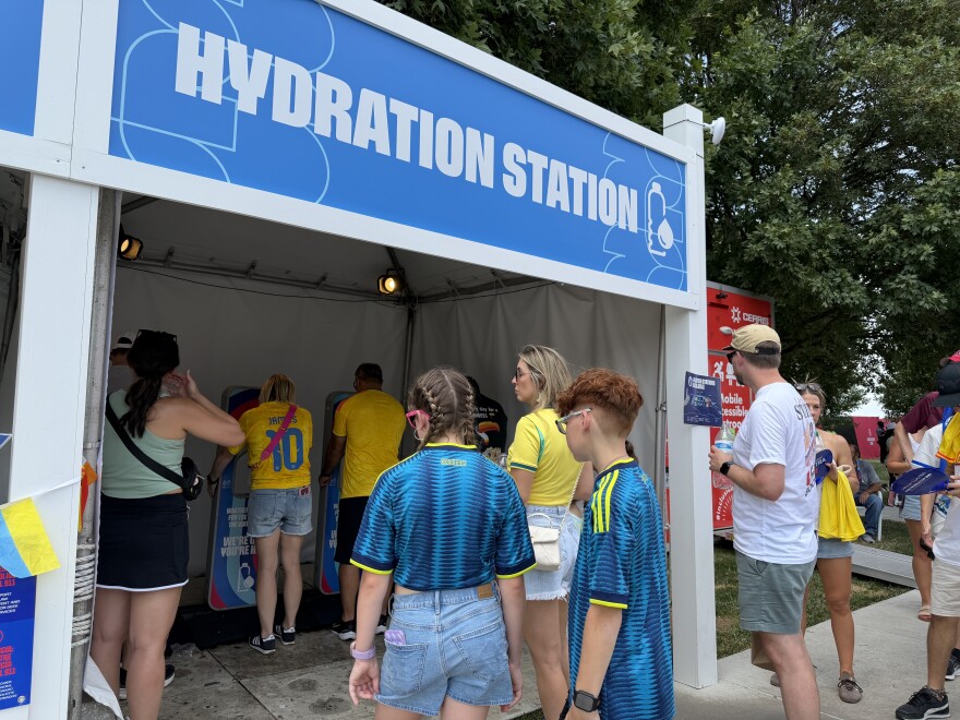 Fans try to stay hydrated at the FIFA Fan Festival as temperatures climbed into the 90s on July 3, 2026.