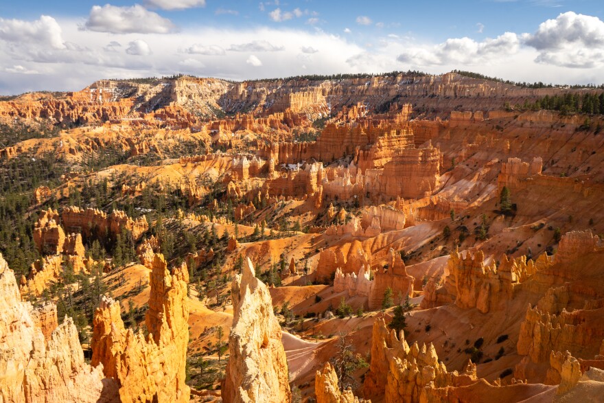 Sediment deposited in the Bryce Canyon area over millions of years eventually turned into sedimentary rock. Then erosion carved it into the hoodoos there today.