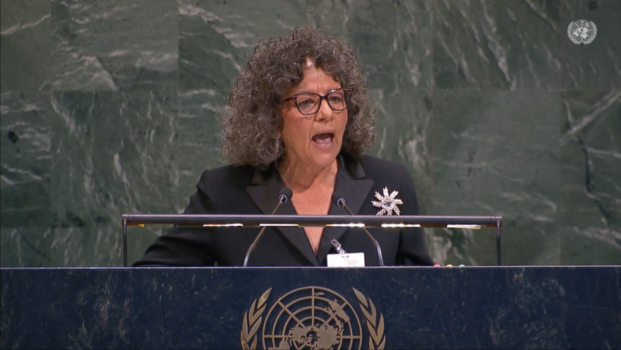 Tina Cordova, founder of the Tularosa Basin Downwinders Consortium, spoke Aug. 31, 2026, to the United Nations General Assembly to commemorate the International Day against Nuclear Tests.