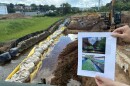 A view of Ore Branch now, with a photo of how it looked when a Ramada Inn stood on the site.