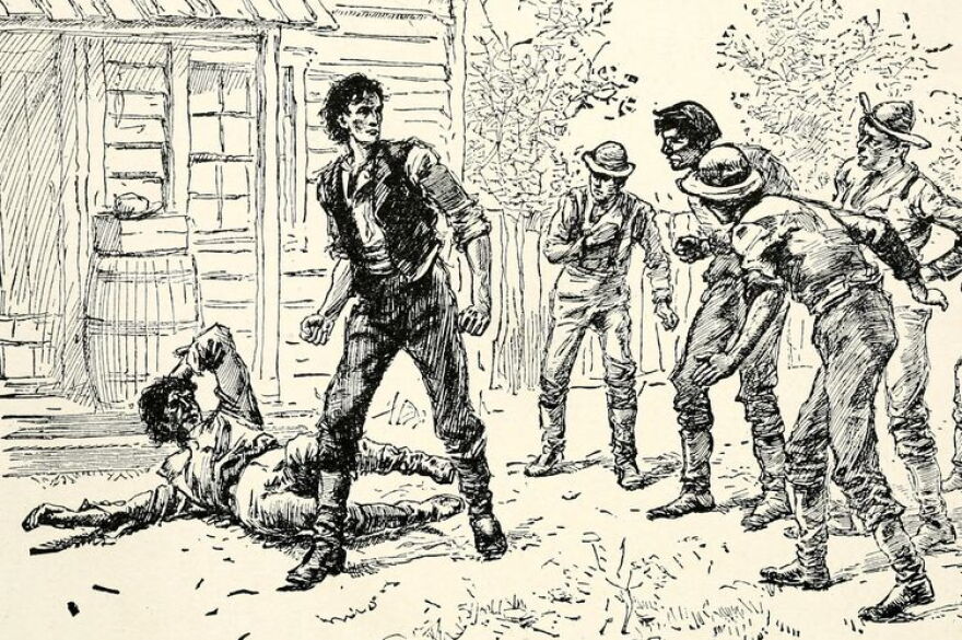 Public Domain, Late 19th century illustration of Lincoln's wrestling match with Armstrong.