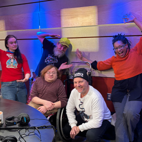 The Fabulous 413 hears live music from local band Bunnies before they perform at First Night Northampton.