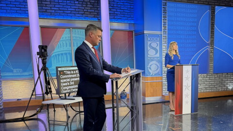 Republican incumbent Zach Nunn and Democrat Sarah Trone Garriott met for a debate on KCCI-TV on Oct. 27, 2026. The debate was the candidates' first and only debate of the election cycle.
