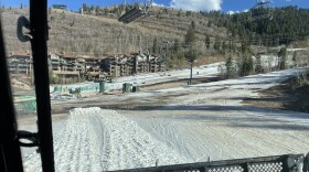 Melting snow is visible from inside a snowcat at Deer Valley Resort, March 26, 2026.