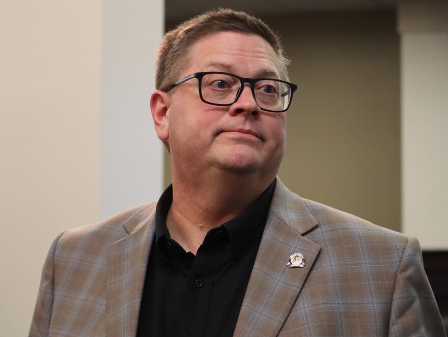 GOP Rep. Jason Petrie, the House appropriations and revenue committee chairman, answers a single question from reporters after presenting his $31 billion two-year budget bill.