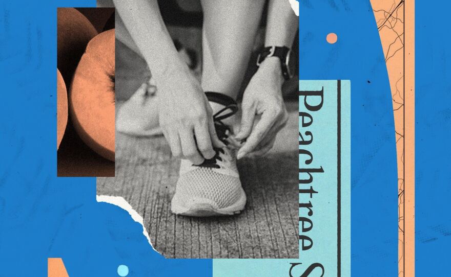 A photo illustration of tying running shoes.