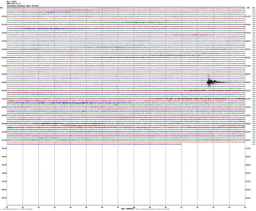 The clump of black in the mid-right portion of this graph is a recording of Friday morning's earthquake in eastern Garrard County.