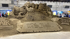 A large sand sculpture commemorating the 250th anniversary of the Declaration of Independence inside the Center of Progress building at the New York State Fair.