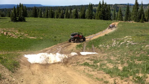 An adaptive drivers navigate the off-road vehicles in the Flat Tops mountain range, July 24, 2023, near New Castle.