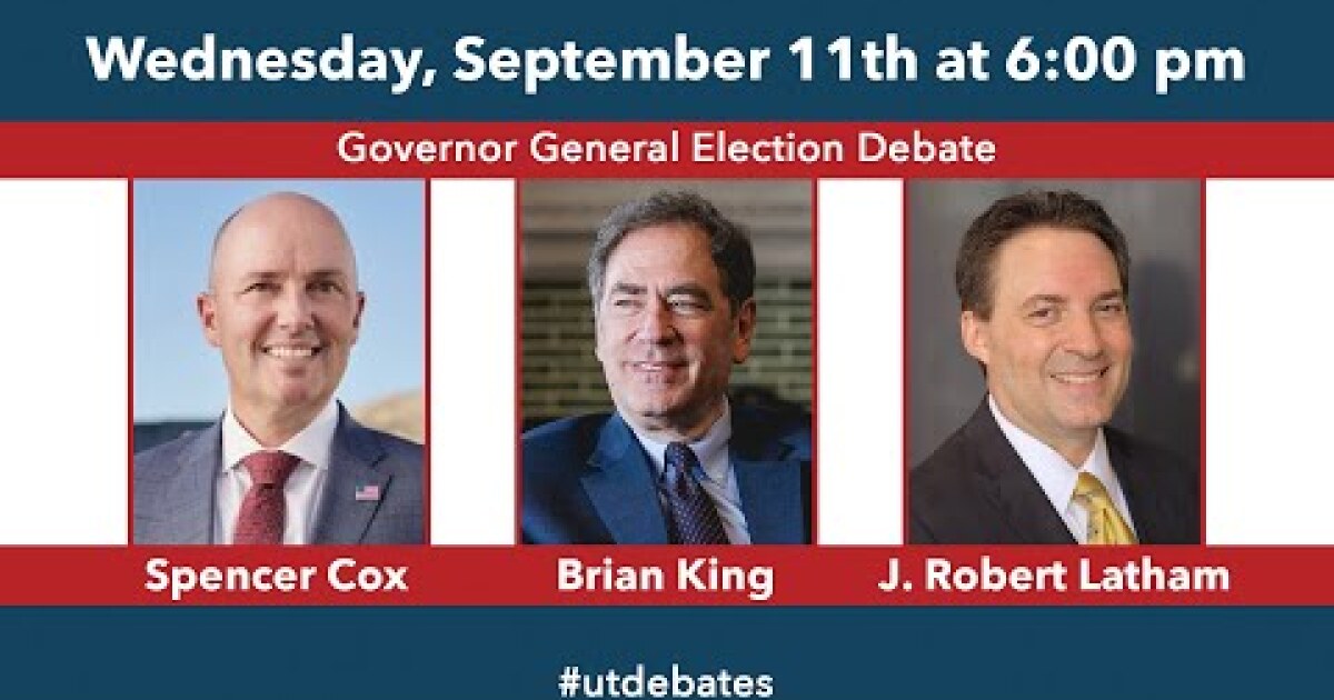 Watch Utah's governor debate with Gov. Spencer Cox, Brian King, and J. Robert Latham