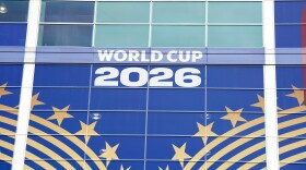 FIFA World Cup signage is displayed outside of Houston Stadium, Wednesday, May 27, 2026, in Houston, ahead of the 2026 FIFA World Cup soccer matches. (AP Photo/Karen Warren)