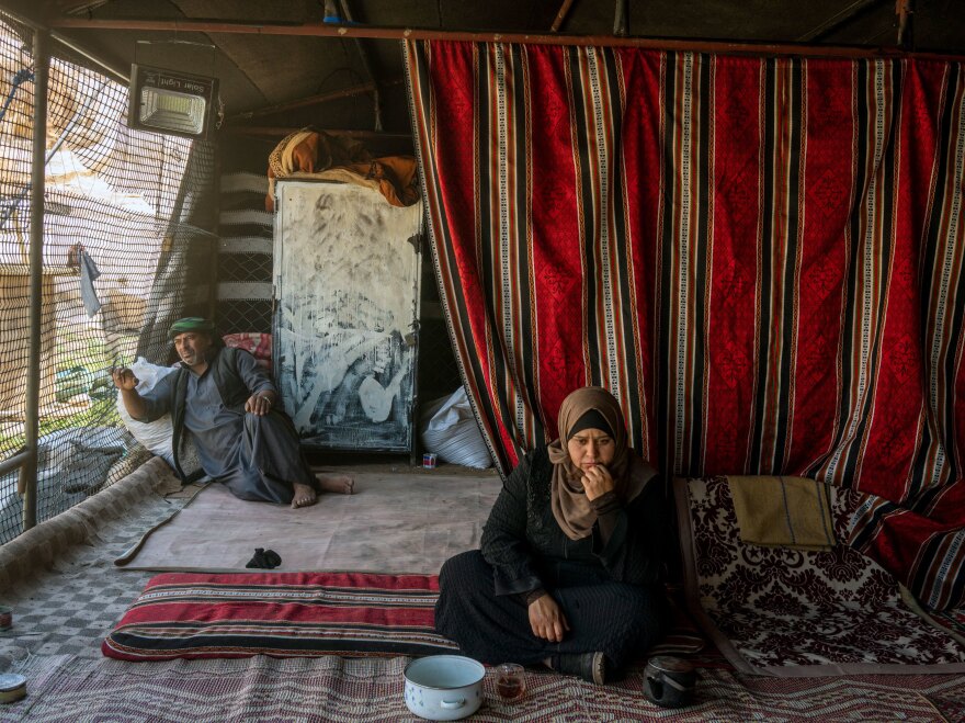 Suleiman Mohammad and his wife, Azziza Ali, live in a tent after they were unable to pay the rent on their home since the lockdown affected their work in the tourism industry.