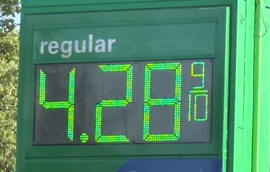 The sign at a gas station on Western Avenue in Peoria displays the price for regular gasoline as $4.28 and 9/10 cents per gallon on Tuesday, Sept. 1.