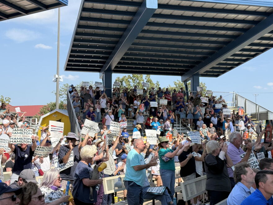 A sea of Hamilton supporters cheer the candidate