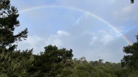 A rainbow brightened the sky over Monterey on Monday during a brief break in the rainy weather.