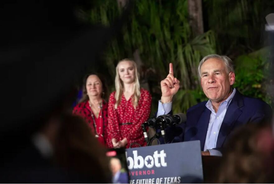 Gov. Greg Abbott at his watch party in McAllen on Nov. 8, 2022.