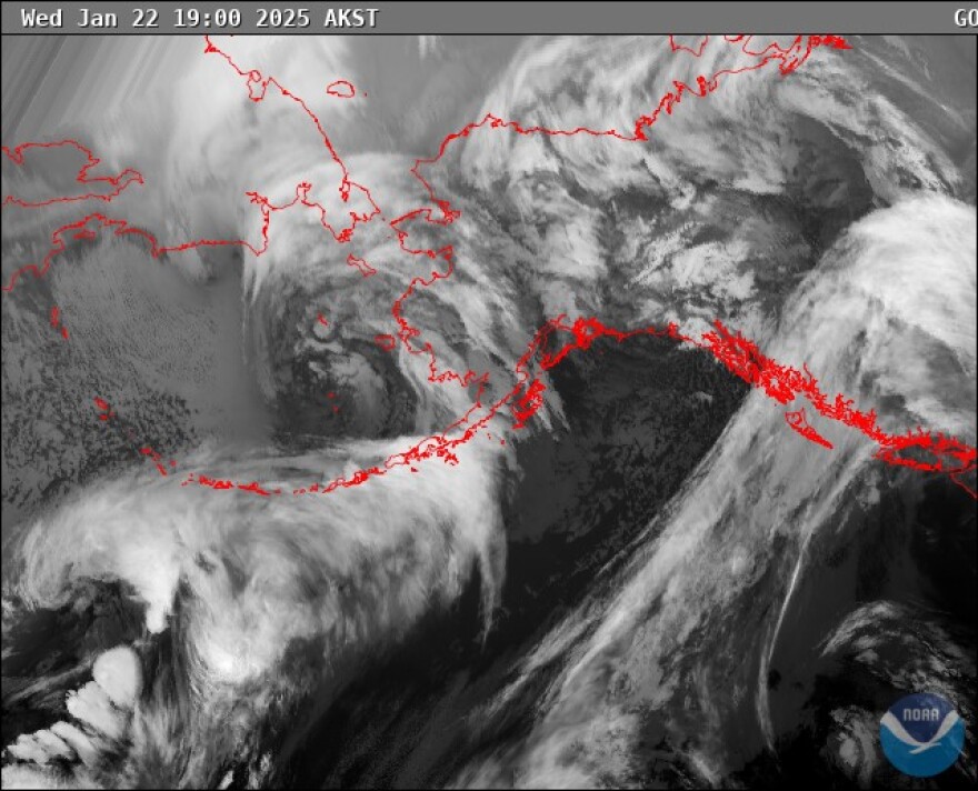 A storm approaching Alaska on January 22, 2025