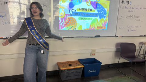 Ella Killingsworth speaking before a class