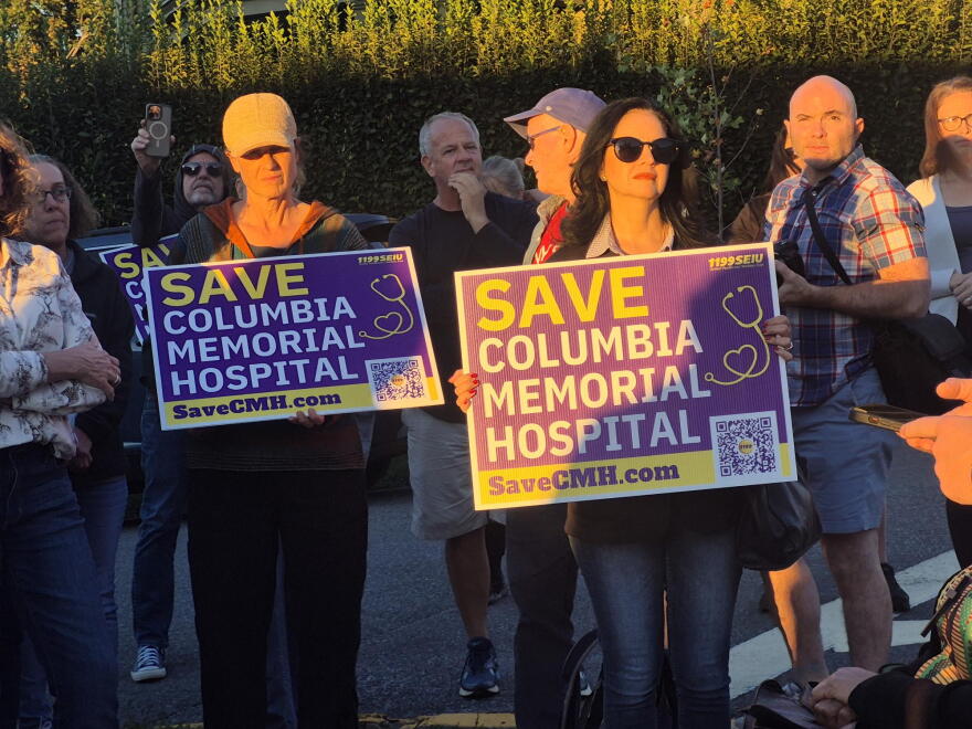 Community members and Columbia Memorial Hospital staffers gather for a protest in Hudson on Sept. 14, 2026
