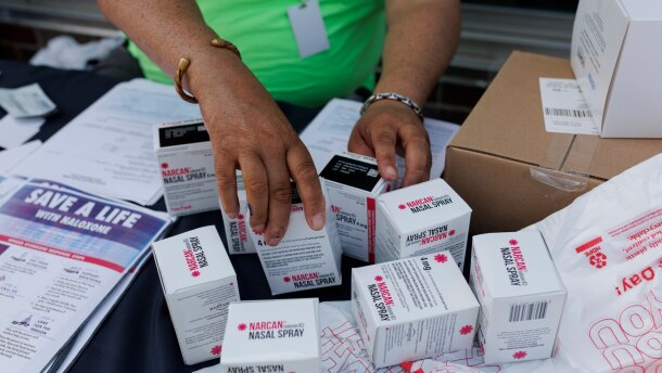 The city hopes to fund the expansion of harm-reduction services designed to improve safety, including overdose-reversal medication naloxone and clean syringes that reduce the chance of spreading disease. (KT Kanazawich for The Baltimore Banner)