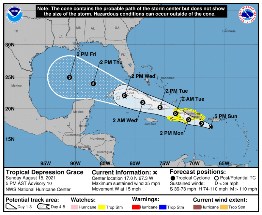 map with projected track of tropical storm