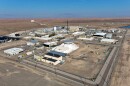 An above shot of one part of Idaho National Lab, showing a grouping of buildings in the desert.