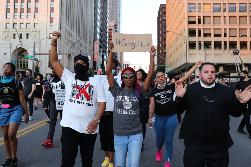 Protesters march in downtown Columbus on June 2, 2020.