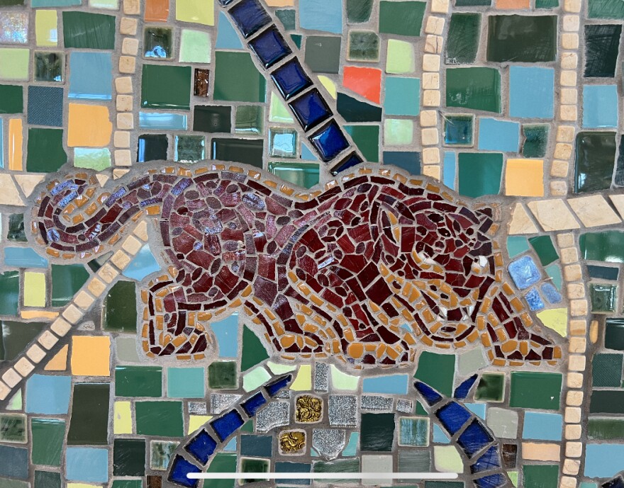 Detail of panther mascot on mosaic