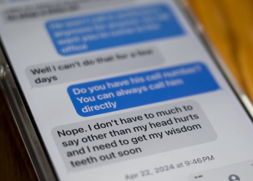 Robert and Sue text about the pain from his wisdom teeth. After the extraction, Robert received a prescription for a pain killer that triggered a psychotic episode that lasted after he stopped taking the medication. (Nate Smallwood / For Spotlight PA)