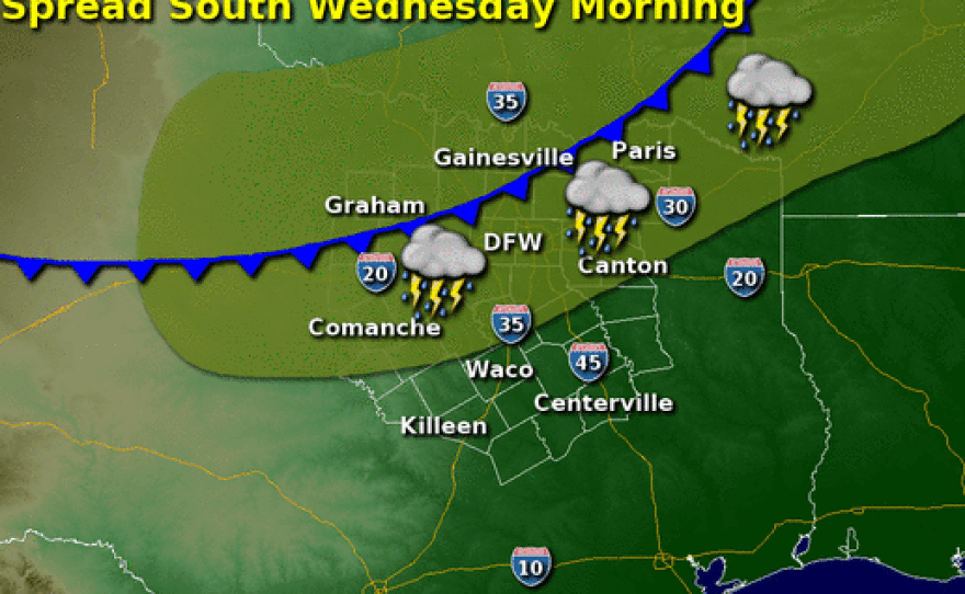 The front is expected to arrive in Northeast Texas during the very early hours of Wednesday morning.