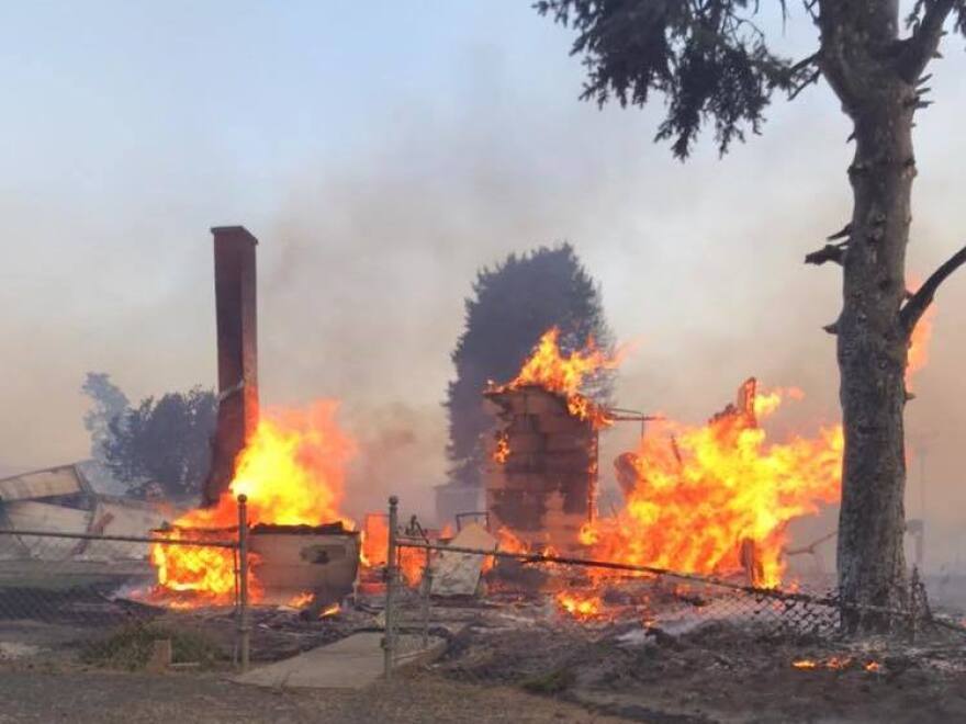 In this photo from the Whitman County Sheriff's Office, little remains of a building in Malden, Wash. A fast-moving wildfire destroyed 80% of the town on Labor Day.