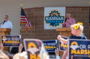 Democratic pastor Adam Hamilton and Republican U.S. Sen. Roger Marshall debate Sept. 12, 2026, at the Kansas State Fair in Hutchinson.